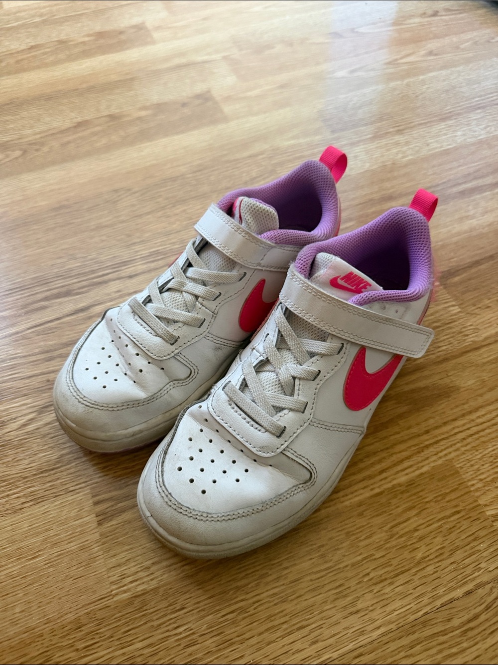 Nike Kids White Sneakers with Pink Swoosh